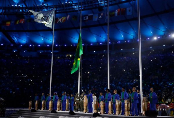 The Brazilian flag hoisted during the closing ceremony