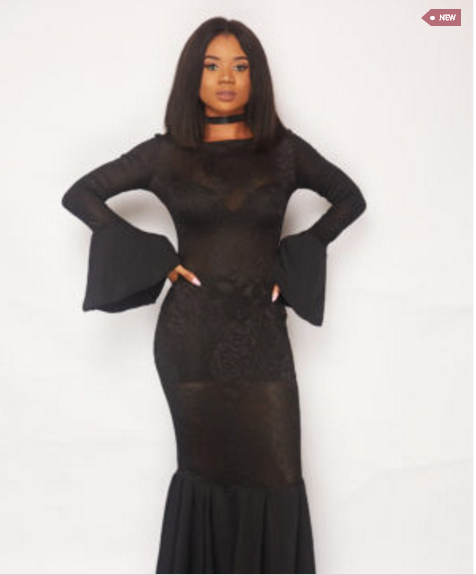 Black Lola Dress with Bell Sleeves and Bell Bottoms