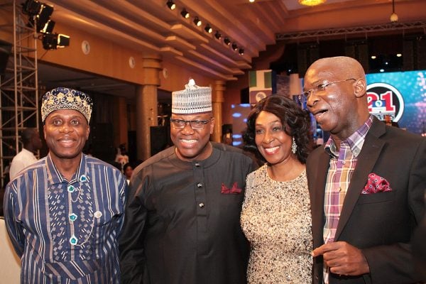 From left: Minister of Transportation; Mr. Rotimi Amaechi; Chairman, Channels Media Group, Mr. John Momoh, his wife, Mrs. Shola and Minister of Power, Works and Housing, Mr. Babatunde Fashola.