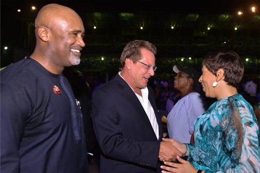 From left: Convener/Pastor, House on the Rock, Mr. Paul Adefarsin; US Consulate- General, Mr. John Bray and wife of the Pastor, Mrs. Ifeanyi Adefarasin, at the 11th edition of The Experience 2016 Lagos' held at Tafawa Balewa Square (TBS) on Friday...