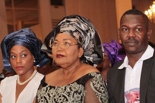 From left: Ms. Tejiro Ibru; Chief (Mrs) Cecilia Ibru and Olorogun Francis Okumagba.at the service of songs for late Olorogun Michael Onajirhebe Ibru, held at Harbour Point, Victoria Island in Lagos yesterday..PHOTO BY AKINWUNMI IBRAHIM