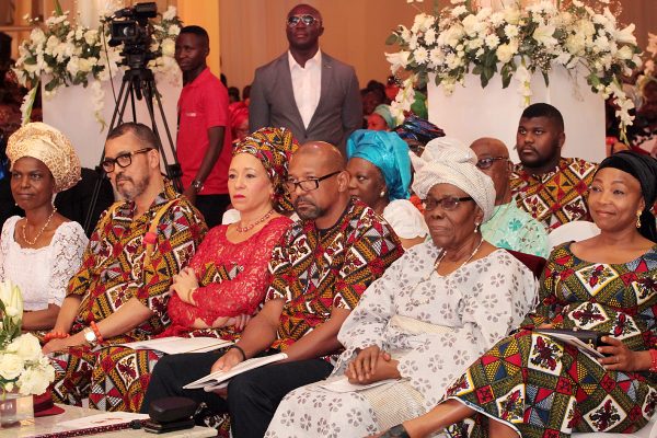 From left: (Daughter of the deaceased) Ms Christiana Ibru; (son) Mr. Oscar Ibru and wife, Mrs. Wanda; (son) Mr. Emmanuel Ibru; (wife of the deceased) Mrs. Adenike Ibru and (daughter in-law) Mrs. Annette Ibru.at the service of songs for late Olorogun Michael Onajirhebe Ibru, held at Harbour Point, Victoria Island in Lagos yesterday..PHOTO BY AKINWUNMI IBRAHIM
