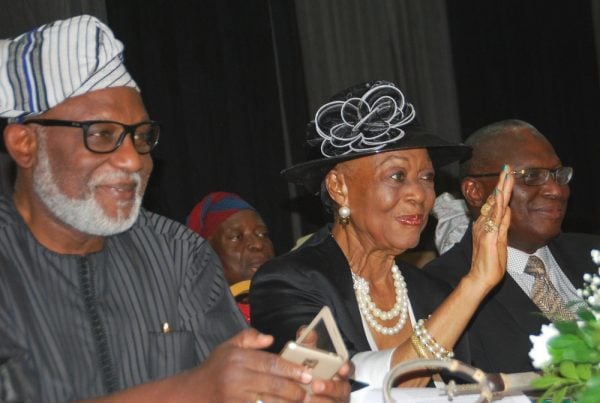Ondo State governor,Arakunrin Rotimi Akeredolu [SAN];celebrant Folake Solanke [SAN] and chief judge Oyo State, Mukhtar Abimbola