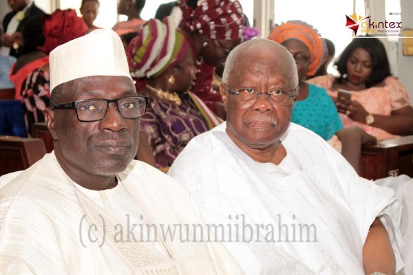 Factional National Chairman of Peoples Democratic Party (PDP), Mr. Ahmed Makarfi (left) and Former Deputy National Chairman of PDP, Chief Olabode George; during the wedding ceremony of their children held at Methodist Church of the Trinity, Tinubu, Lagos, on Saturday...PHOTO BY AKINWUNMI IBRAHIM