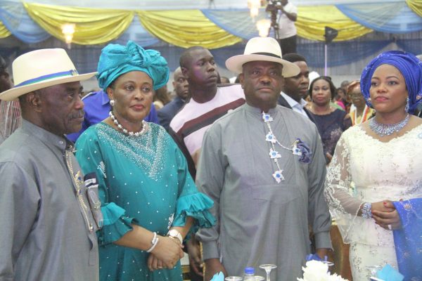 Governor Nyesom Wike and his Wife Suzzeth Wike [R] with Dr Peter Odili Former Rivers State Governor and His Wife Justice Mary Odili [L] during the Rivers State Golden Jubilee Awards and houours Night Weekend in Port Harcourt. Photo: Nwankpa Chijioke