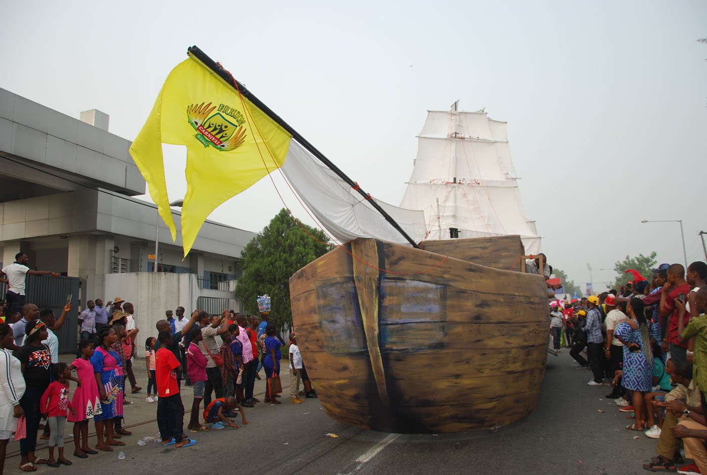 A Dummy Ship Designed by Freedom Band during the Main Event of the 2017 Carnival Calabar in Cross River State Yesterday. Photo: Nwankpa Chijioke