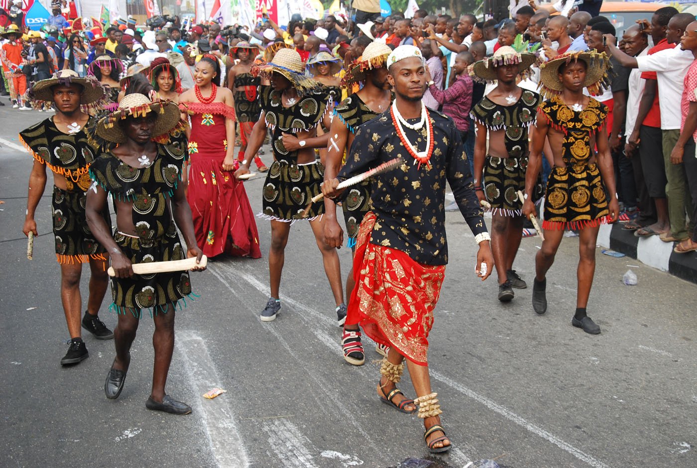 Members of Non-Competing Imo State Band during the Main Event of the 2017 Carnival Calabar in Cross River State Yesterday. Photo: Nwankpa Chijioke