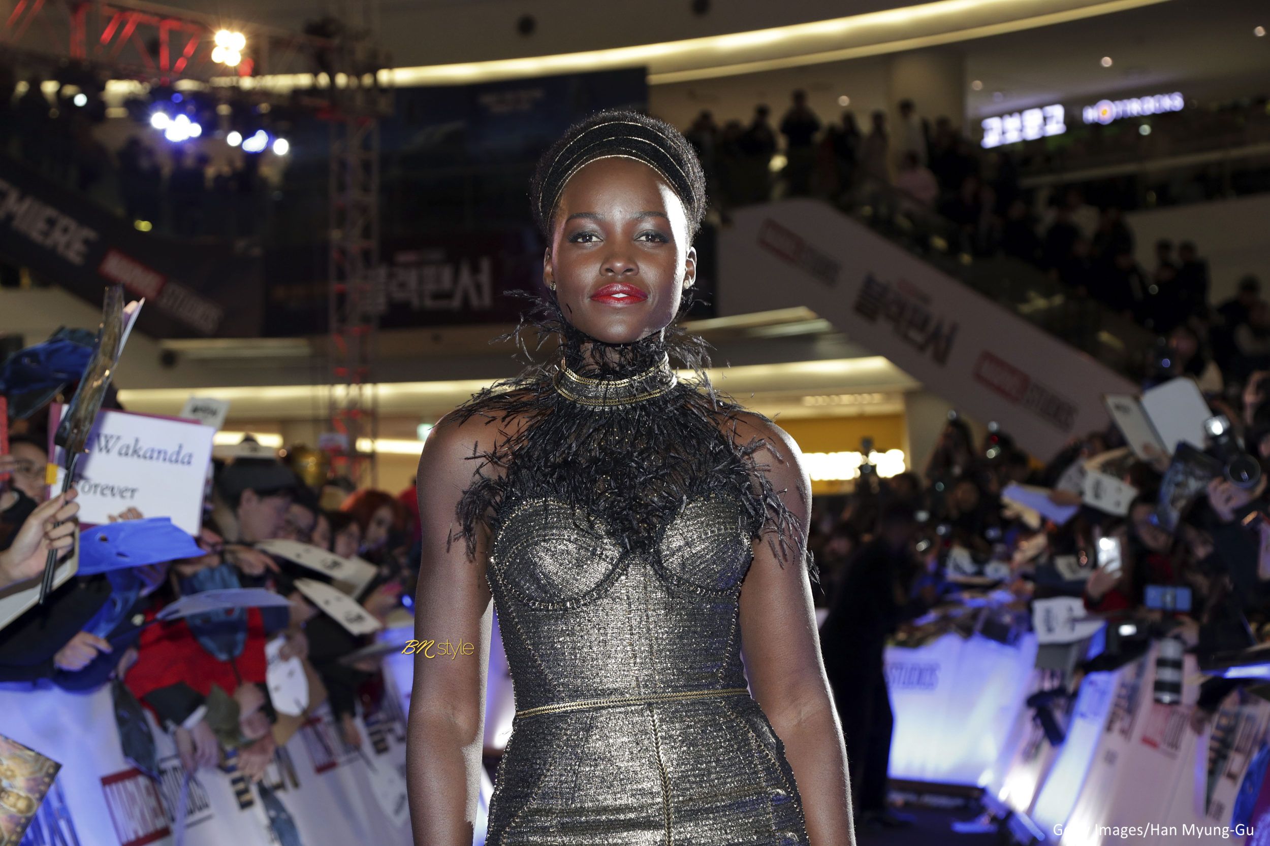 arrives at the red carpet of the Seoul premiere of 'Black Panther' on February 5, 2018 in Seoul, South Korea.