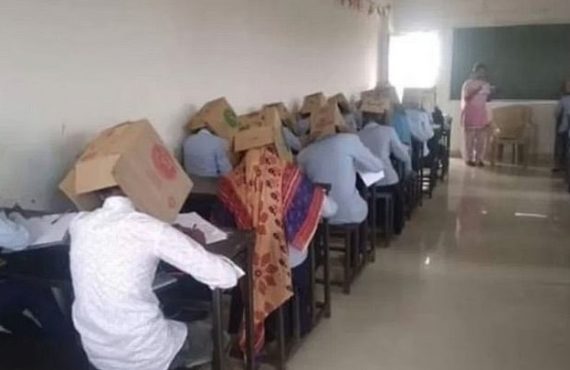 Students forced to wear boxes on their heads during exam to prevent cheating