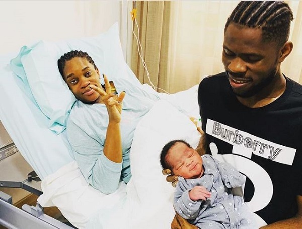Uzoho, Super Eagles goalkeeper, poses with first child