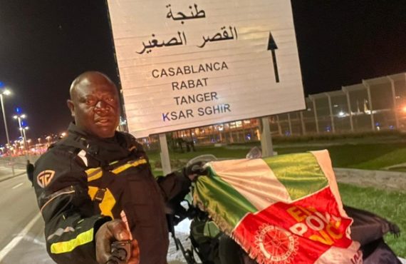 Nigerian tourist riding bike from London to Lagos arrives Africa after 5 days