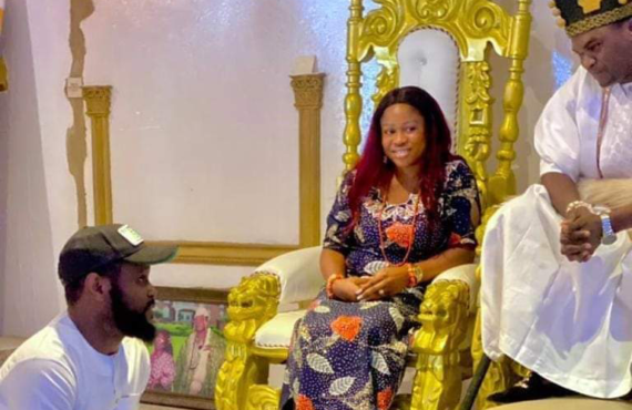 reactions as Seyi Tinubu sits at monarch's feet