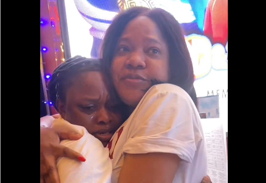 VIDEO: Toyin Abraham breaks down in tears as she meets fan