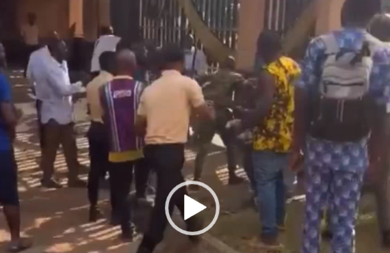 VIDEO: UNIBEN students beat up soldier over 'use of ATM'