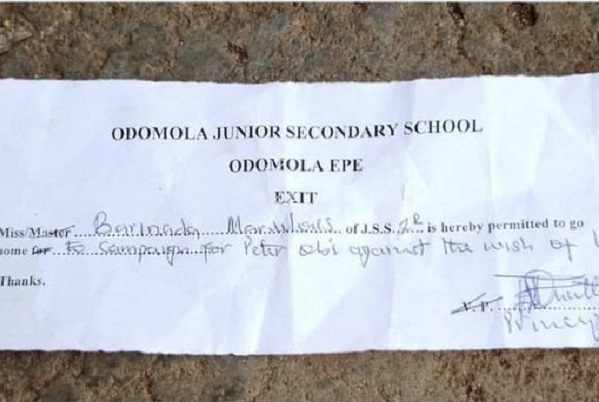 Lagos probes principal who 'sent pupil home for wrapping book with Obi's poster'
