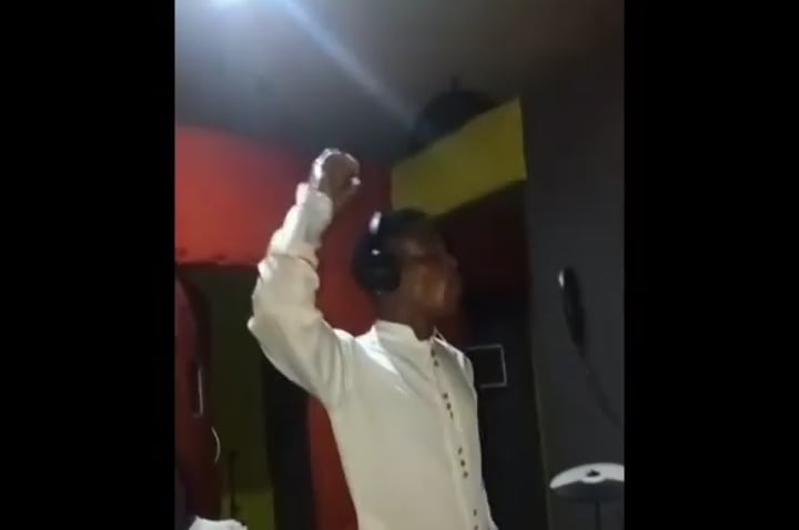 VIDEO: Mohbad's dad spotted recording song in studio