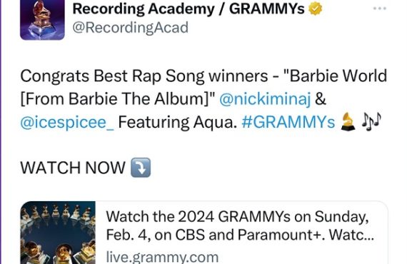 EXTRA: Grammys mistakenly name Nicki Minaj’s ‘Barbie World’ as best rap song