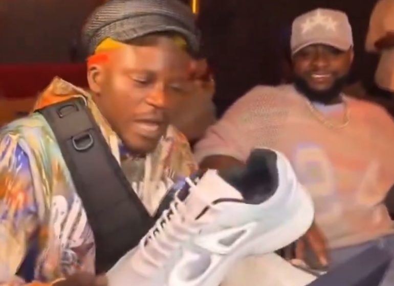 VIDEO: Davido links up with Portable in US, gifts him Dior shoes