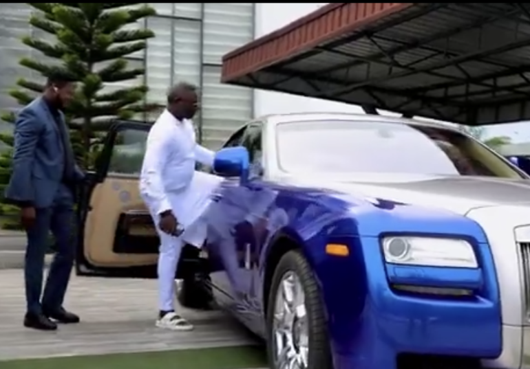 Ashimolowo enters a blue and ash-colored Rolls-Royce