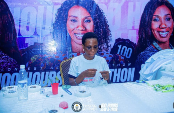 Nigerian lady aims for world record with 100-hour hand-sewing marathon