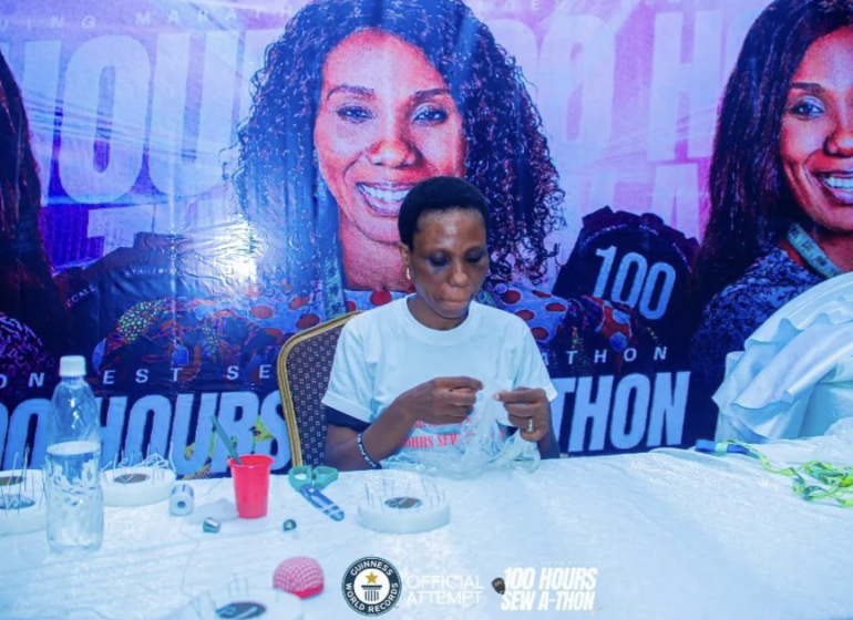 Nigerian lady begins to hand-sew for 100 hours in GWR attempt