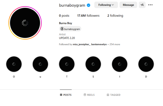 Burna Boy deletes ALL IG posts, hints at rebrand