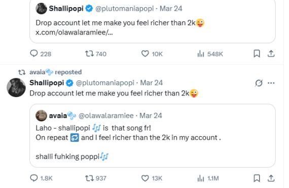 Shallipopi gifts X user N1m for hyping his song ‘Laho’