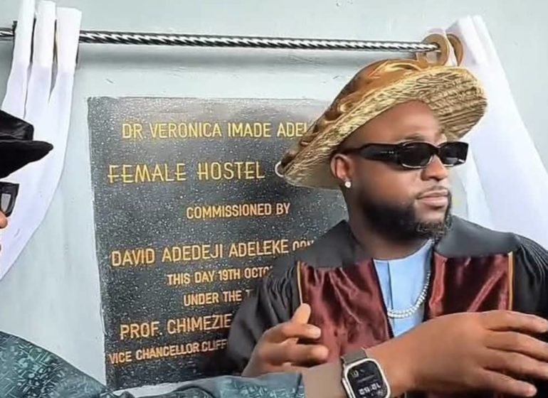 Davido unveils Abia varsity female hostel named after late mum